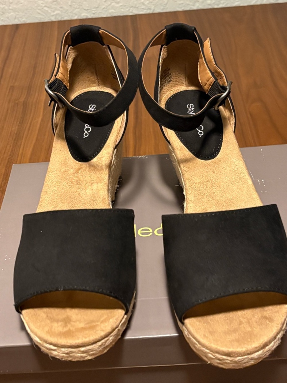 Stylish Black Espadrille Wedge Sandals by Style and Co. size 10.5 Brand new